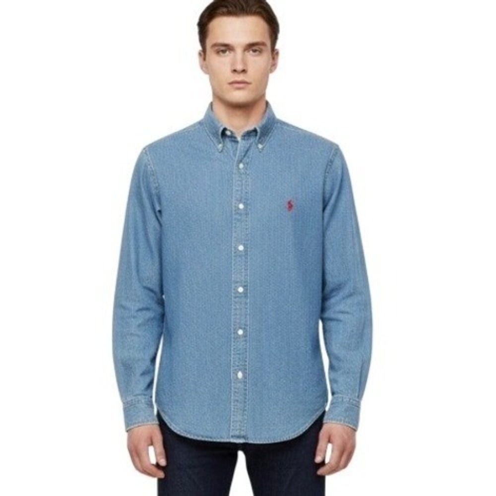 Ralph Lauren Blaire Denim Shirt Mens Medium Blue Button Down Long Sleeve Cotton